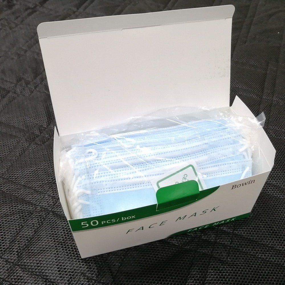  Bowin 50pcs 3-Ply Disposable Face Mask Can be Used in Offices, Households and Crowded Places, with Elastic Earloop
