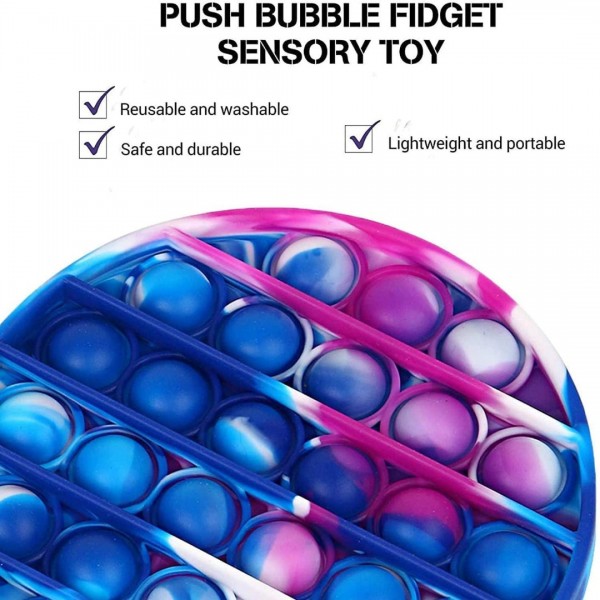 3PCS Silicone Tie-dye Push pop Bubble Fidget Toy, Autism Special Needs Stress Reliever, Squeeze Sensory Tools to Relieve Emotional Stress for Kids Adults (Round)