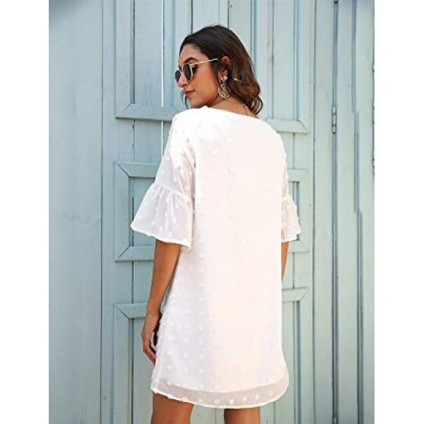 Womens White Dresses Short Sleeve V Neck