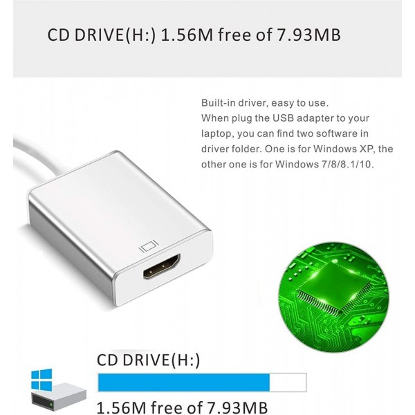 USB to HDMI Adapter, Upgraded 2021 USB 3.0/2.0 to HDMI