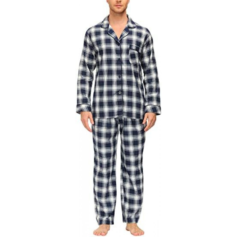 Mens Pajama Set Plaid Long Pajama Pants