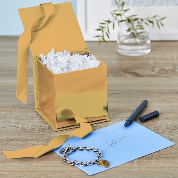  4" Small Gift Box with Paper Fill (Gold Glitter)