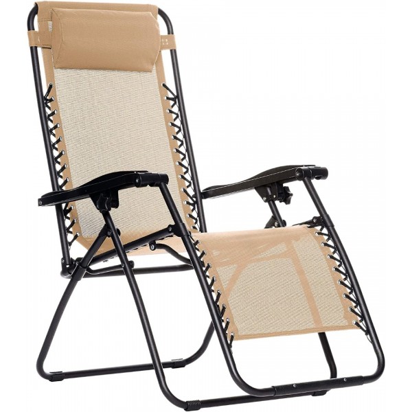  Outdoor Zero Gravity Lounge Folding Chair, Beige