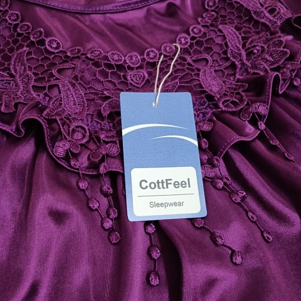CottFeel Sleepwear,Ladies Satin Silk Lace Trim Long Nightgown